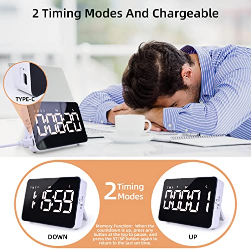 Samshow Rechargeable Digital Kitchen Timer for Cooking, Magnetic Timers with Countdown/up, Kids Timer with 5”LED Display 3 Brightness 4 Volume Adjustable for Classroom/Office/Home/Work/Study/Fitness/Game - Image 2