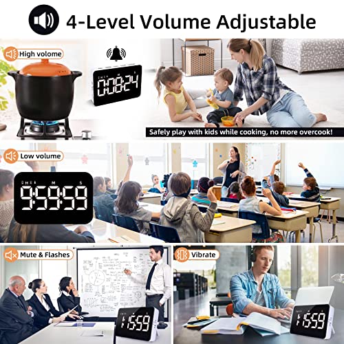 Samshow Rechargeable Digital Kitchen Timer for Cooking, Magnetic Timers with Countdown/up, Kids Timer with 5”LED Display 3 Brightness 4 Volume Adjustable for Classroom/Office/Home/Work/Study/Fitness/Game - Image 4