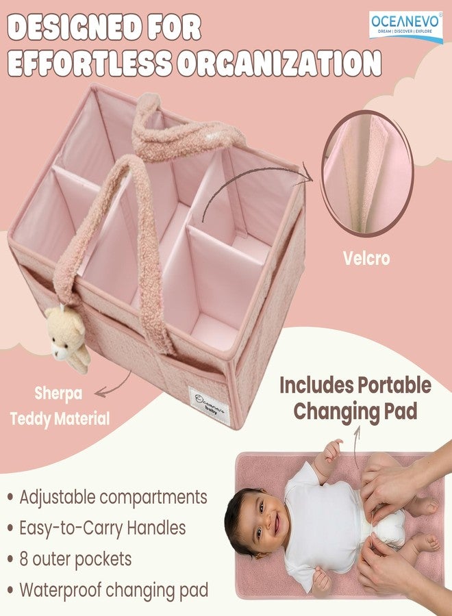 OCEANEVO Fur Diaper Caddy Organizer Bag | WITH Diaper Changing Mat, Bag Charm and Luggage Tag | New Born Baby Essentials | For Mothers for Travel - 38 x 25 x 18 cm - Pink - 1 Year Warranty - Image 3