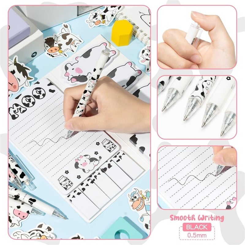Milk Cow Stationery Set, Study Kit Includes Sticky Notes, Gel Ink Pens, Stickers, Index Tabs, Bookmarks, Notebook, Great Back to School Gift for Students 67-Piece - Image 4
