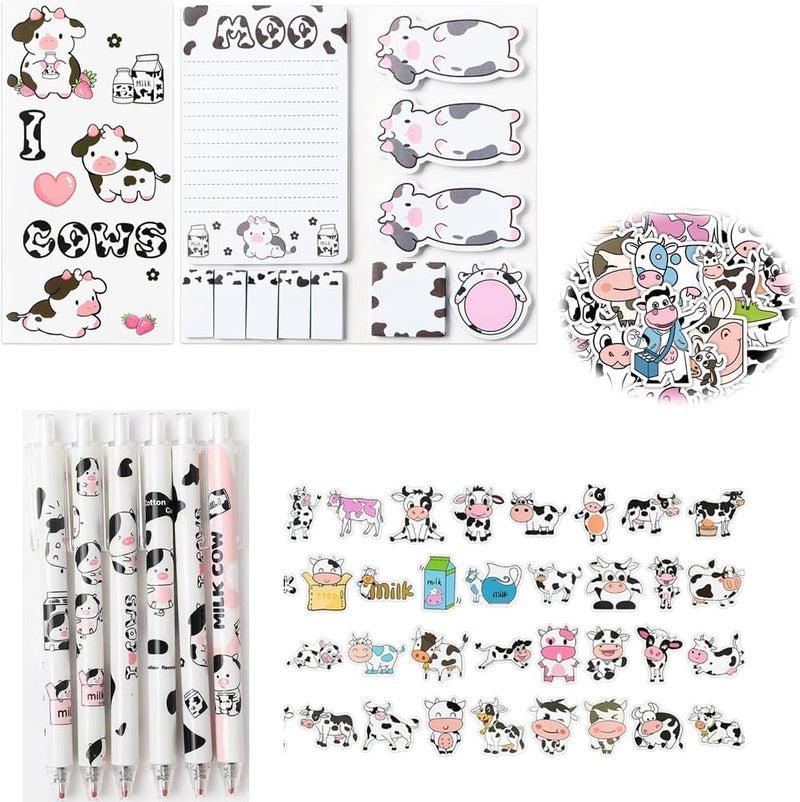 Milk Cow Stationery Set, Study Kit Includes Sticky Notes, Gel Ink Pens, Stickers, Index Tabs, Bookmarks, Notebook, Great Back to School Gift for Students 67-Piece - Image 1