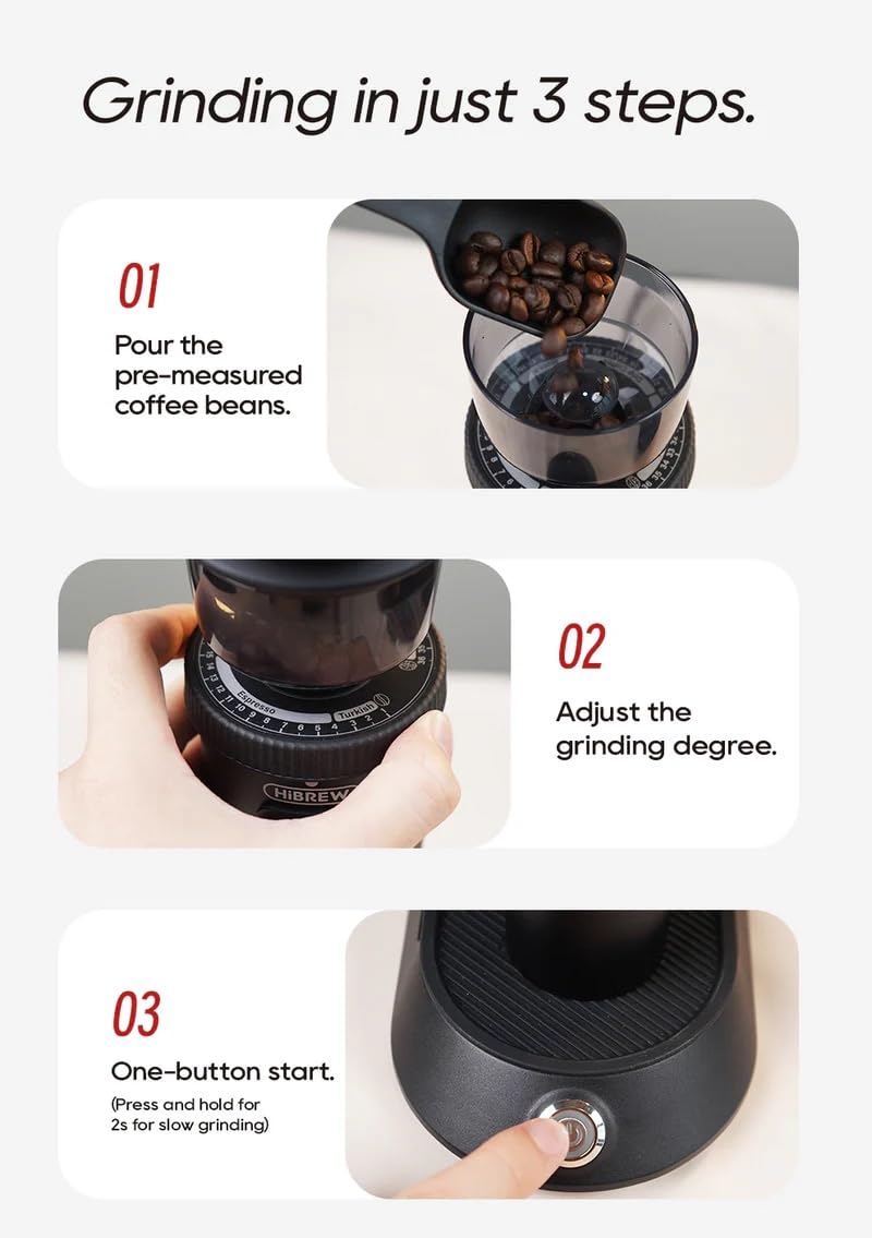 HiBREW G5 Coffee Grinder 48mm Conical Burr Electric Espresso Grinder Single Container 36 Adjustable Settings 50 g Bean Capacity Suitable for Espresso Pour Over Mocha Turkish Drip - Image 5