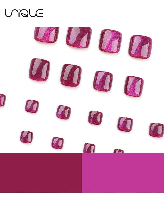 Unique 24 Pcs Fake Nails, French foot Nails - Purple Foot Armor - Shiny Cat's Eye Foot Armor - Fake Nail Patch - Image 2