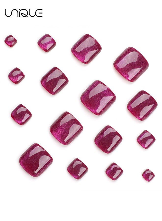 Unique 24 Pcs Fake Nails, French foot Nails - Purple Foot Armor - Shiny Cat's Eye Foot Armor - Fake Nail Patch - Image 3
