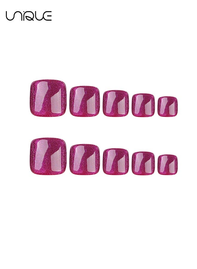 Unique 24 Pcs Fake Nails, French foot Nails - Purple Foot Armor - Shiny Cat's Eye Foot Armor - Fake Nail Patch - Image 5