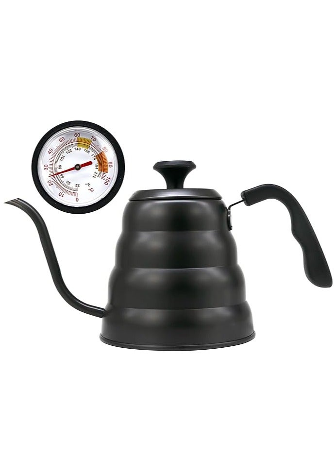 Drip V60 Pour Over Kettle With Thermometer 1200 ML Stainless Steel Tea Coffee Gooseneck Thin Spout Pitcher For French Press Pot Works On Stovetop, Black  - Image 1