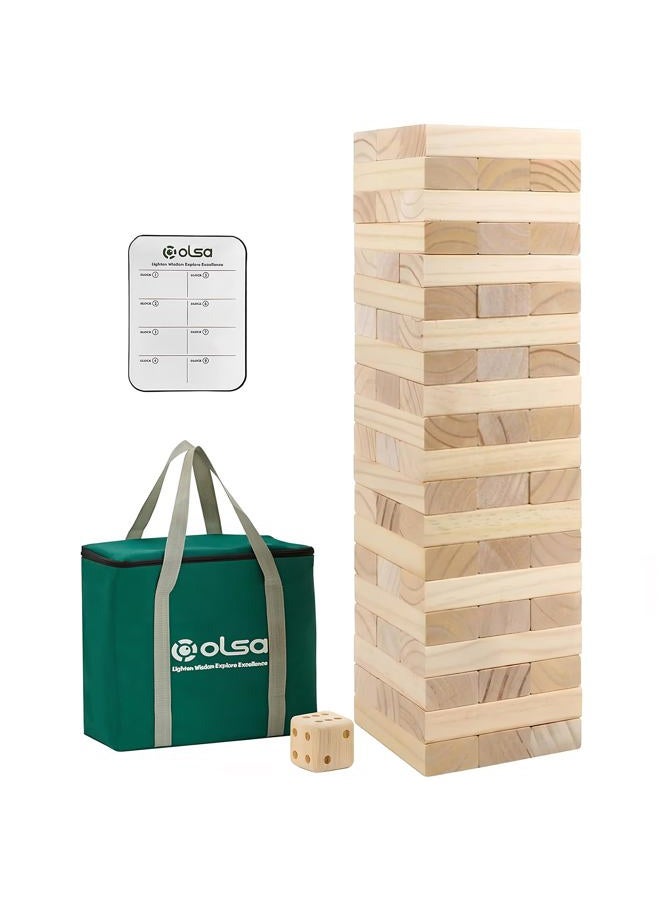 Olsa Giant Tumble Tower 60 PCS Wooden Block Stacking Games with Carrying Bag Classic Indoor & Outdoor Games for Kids Adults Family Backyard Lawn Beach Camping (Stack from 2.2 Ft to 5Ft) - Image 1