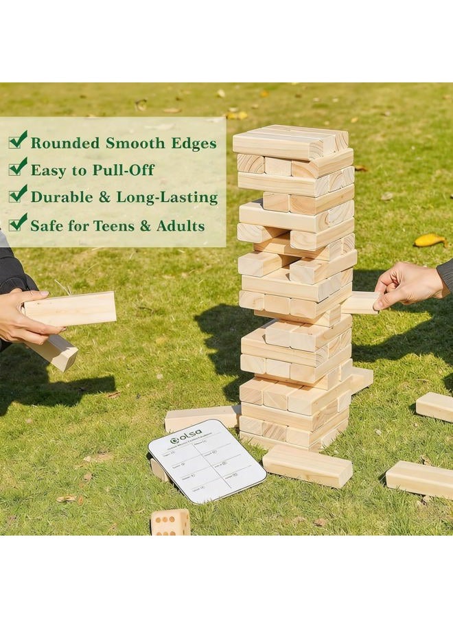 Olsa Giant Tumble Tower 60 PCS Wooden Block Stacking Games with Carrying Bag Classic Indoor & Outdoor Games for Kids Adults Family Backyard Lawn Beach Camping (Stack from 2.2 Ft to 5Ft) - Image 4