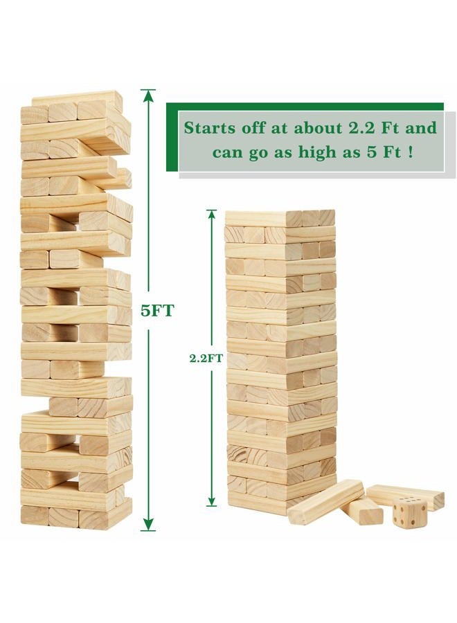Olsa Giant Tumble Tower 60 PCS Wooden Block Stacking Games with Carrying Bag Classic Indoor & Outdoor Games for Kids Adults Family Backyard Lawn Beach Camping (Stack from 2.2 Ft to 5Ft) - Image 2