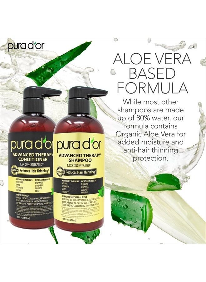 Pura d'or - Anti-Thinning Advanced Therapy Biotin Shampoo & Conditioner Hair Care Set, Clinically Proven, DHT Blocker Hair Thickening Products For Women & Men, Natural Daily Routine Shampoo, 16oz x 2 - Image 1