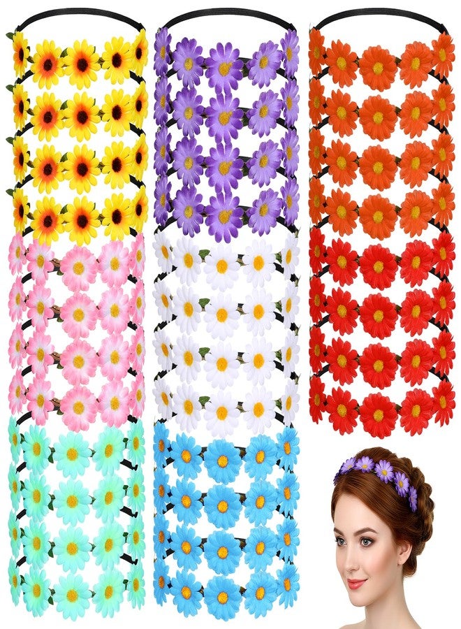 Caeuiciw 32 Pcs Multicolor Flower Headbands for Women Hippie Flower Crown with Adjustable Elastic Hair Band Daisy Wreath Headband for Summer Decoration Accessories Festival Wedding Party - Image 1