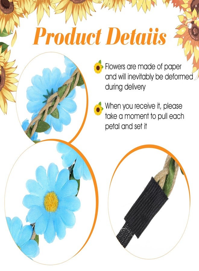 Caeuiciw 32 Pcs Multicolor Flower Headbands for Women Hippie Flower Crown with Adjustable Elastic Hair Band Daisy Wreath Headband for Summer Decoration Accessories Festival Wedding Party - Image 3