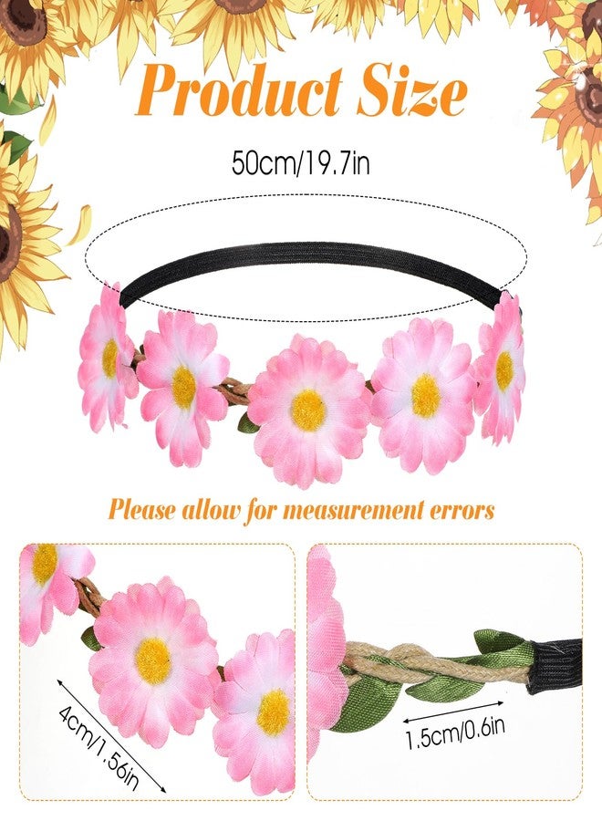 Caeuiciw 32 Pcs Multicolor Flower Headbands for Women Hippie Flower Crown with Adjustable Elastic Hair Band Daisy Wreath Headband for Summer Decoration Accessories Festival Wedding Party - Image 2