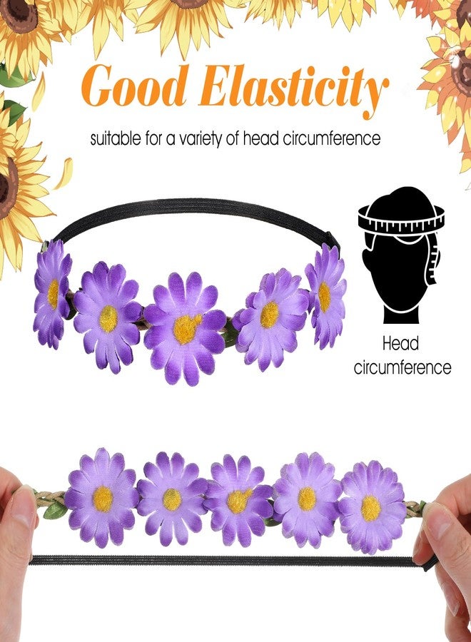 Caeuiciw 32 Pcs Multicolor Flower Headbands for Women Hippie Flower Crown with Adjustable Elastic Hair Band Daisy Wreath Headband for Summer Decoration Accessories Festival Wedding Party - Image 4