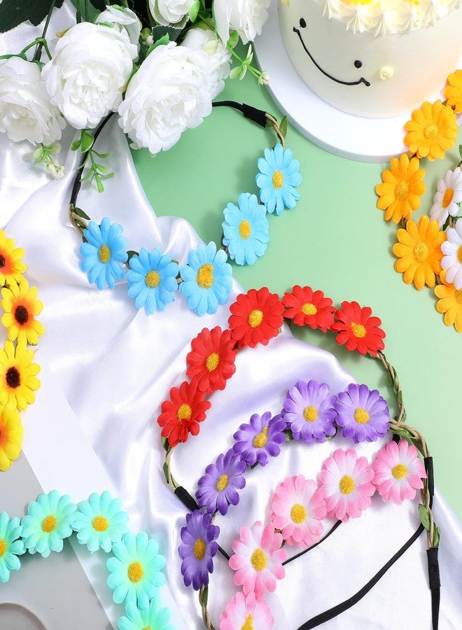 Caeuiciw 32 Pcs Multicolor Flower Headbands for Women Hippie Flower Crown with Adjustable Elastic Hair Band Daisy Wreath Headband for Summer Decoration Accessories Festival Wedding Party - Image 5