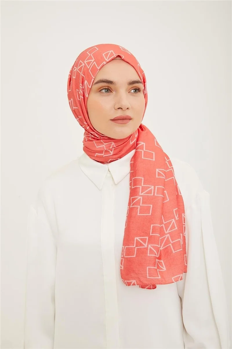 ARMINE Trend Pink Geometric Pattern Pure Lina Shawl 15-23036
