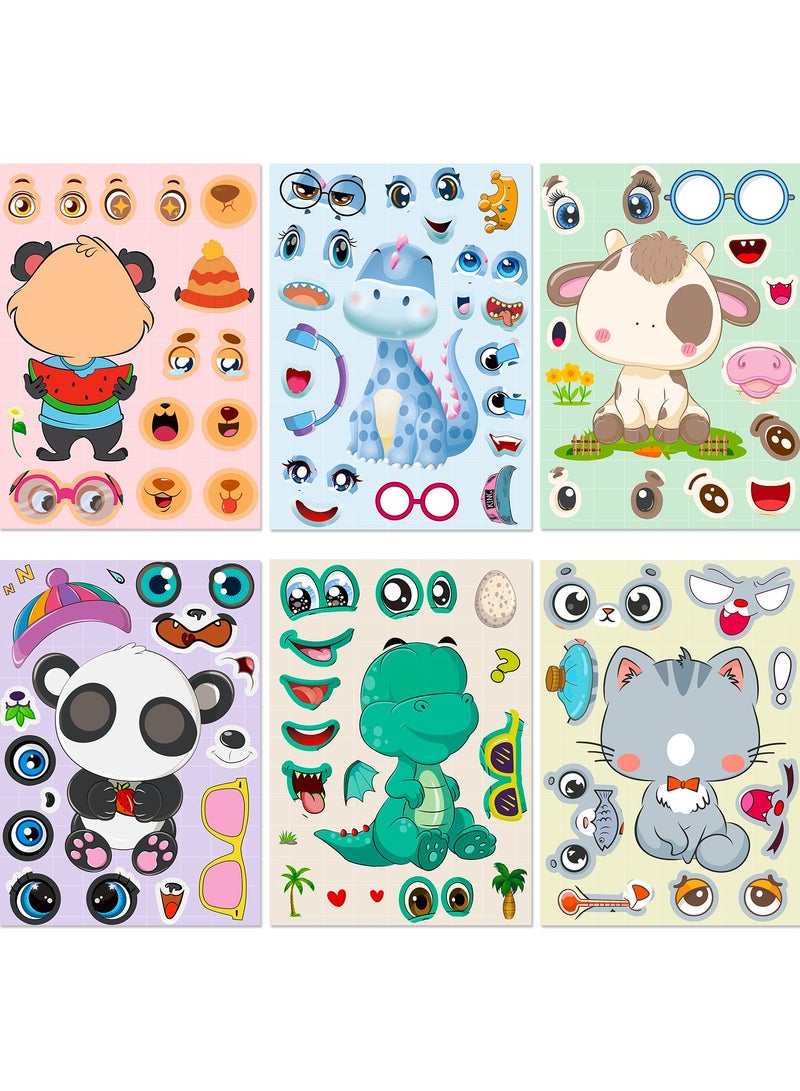 18 Sheets Cartoon Animal Stickers 6 Different Make a Face Animal Stickers Reusable Cute DIY Favorite Stickers for Kids Birthday Party Favor Supplies Craft and More to Foster Kids Creativity - Image 2