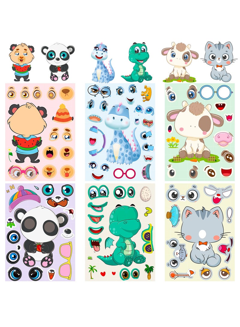 18 Sheets Cartoon Animal Stickers 6 Different Make a Face Animal Stickers Reusable Cute DIY Favorite Stickers for Kids Birthday Party Favor Supplies Craft and More to Foster Kids Creativity - Image 1