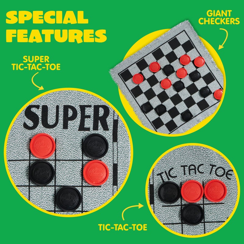JOYIN 3-in-1 Vintage Giant Checkers, Tic, Tac, Toe, with Reversible Mat, 24 Chips, Family Board Game, Lawn Game, BBQ Party Favor, Indoor and Outdoor Activity for Kids and Adults - Image 3