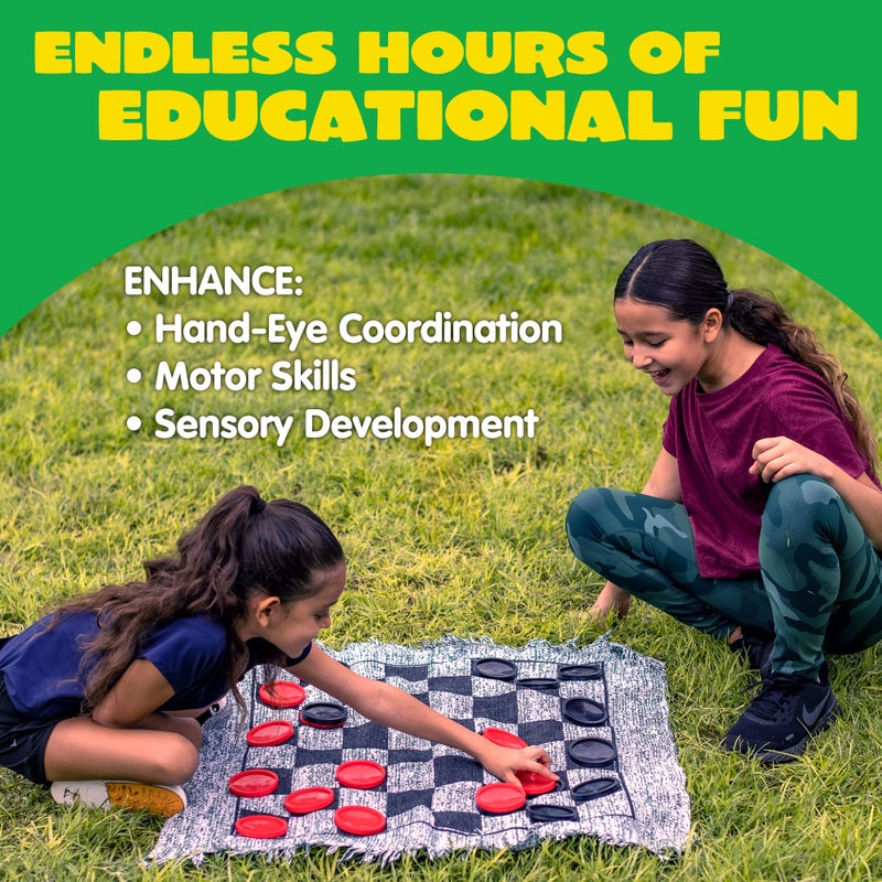 JOYIN 3-in-1 Vintage Giant Checkers, Tic, Tac, Toe, with Reversible Mat, 24 Chips, Family Board Game, Lawn Game, BBQ Party Favor, Indoor and Outdoor Activity for Kids and Adults - Image 5