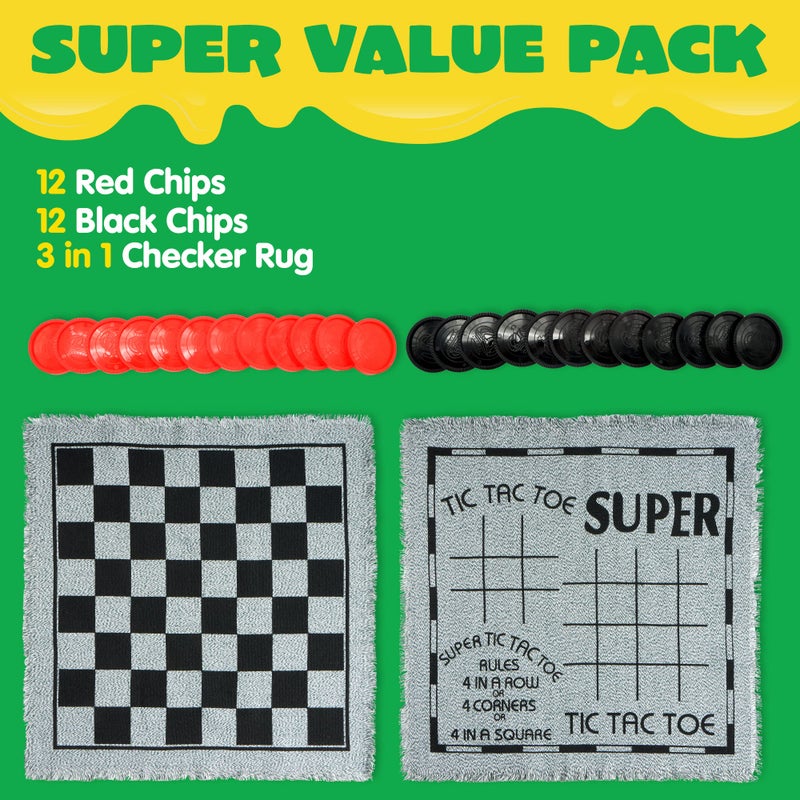 JOYIN 3-in-1 Vintage Giant Checkers, Tic, Tac, Toe, with Reversible Mat, 24 Chips, Family Board Game, Lawn Game, BBQ Party Favor, Indoor and Outdoor Activity for Kids and Adults - Image 2