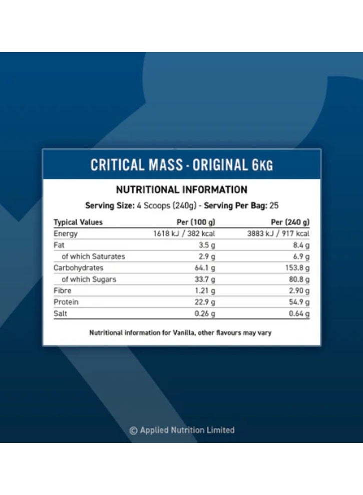 Applied Nutrition Critical Mass 6Kg Vanilla Flavor 25 Serving - Image 3