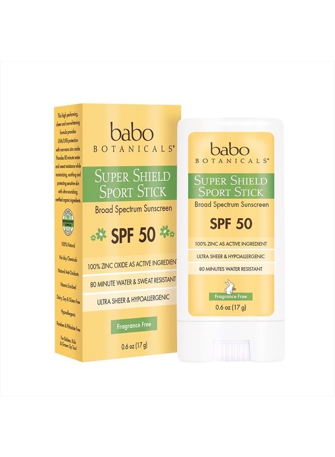 Babo Botanicals Super Shield SPF 50 Natural Sport Stick Fragrance Free Sunscreen, 0.6 Ounce - Image 1