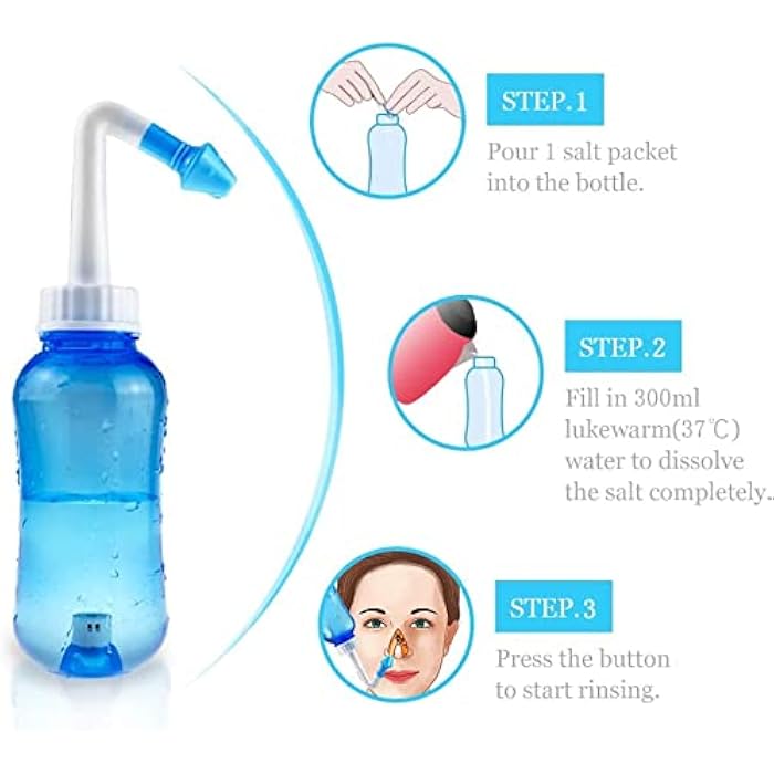 Waterpulse Neti Pot Sinus Rinse Kit, Blue, 300ml Bottle | 30 Salt Packets - Image 5