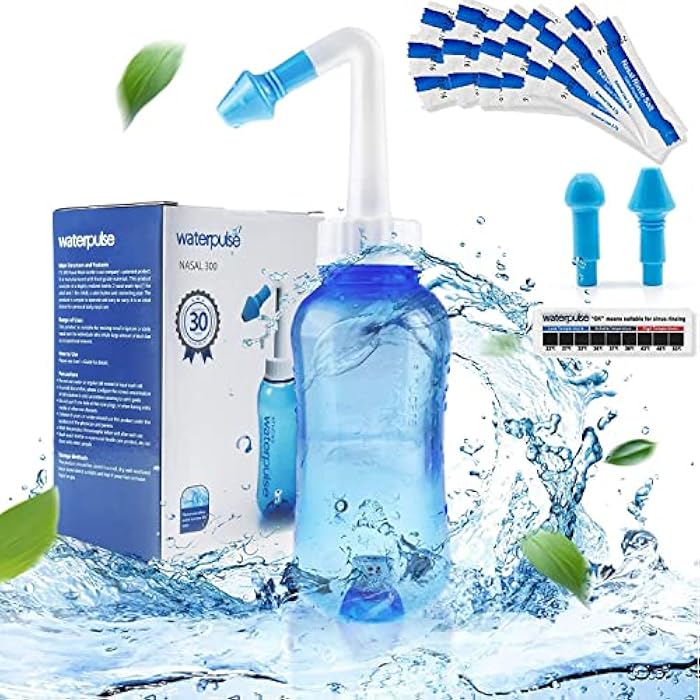 Waterpulse Neti Pot Sinus Rinse Kit, Blue, 300ml Bottle | 30 Salt Packets - Image 1