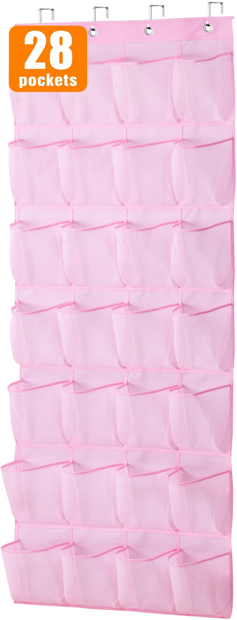 MISSLO Kids Over the Door Shoe Organizer Pink Hanging Shoe Rack Baby Toddler Hanging Shoe Organizer Cute Shoe Holder Girl Room Decor 28 Pockets