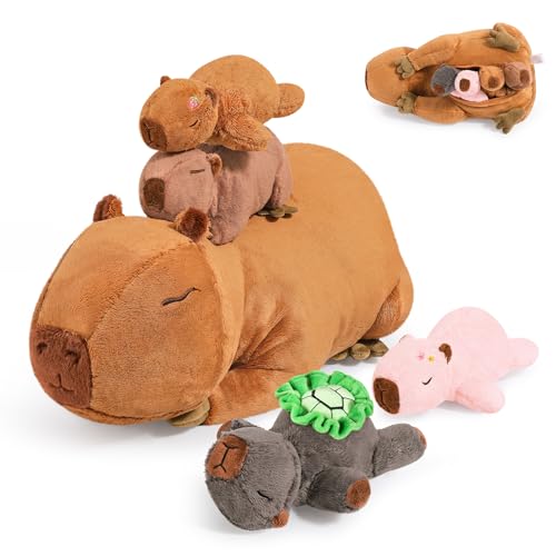 Ditucu 5Pcs Capybara Stuffed Animal Mommy 165 inch with 4 Babies 66 inch Family Set Cute Plushies Toys Gifts for Kids - Image 1