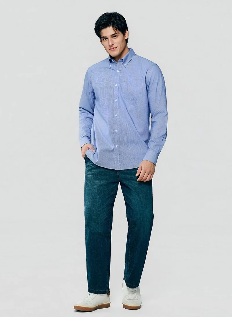 جيوردانو Men’s Cotton Oxford Wrinkle Free Long-Sleeve Shirt