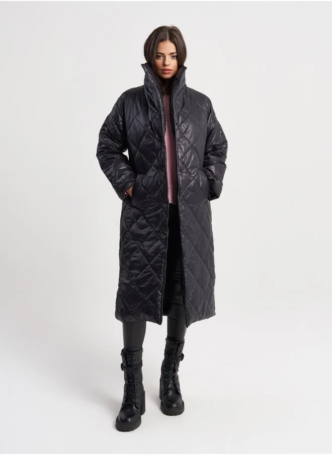 HaILYS Black Quilted Long Coat