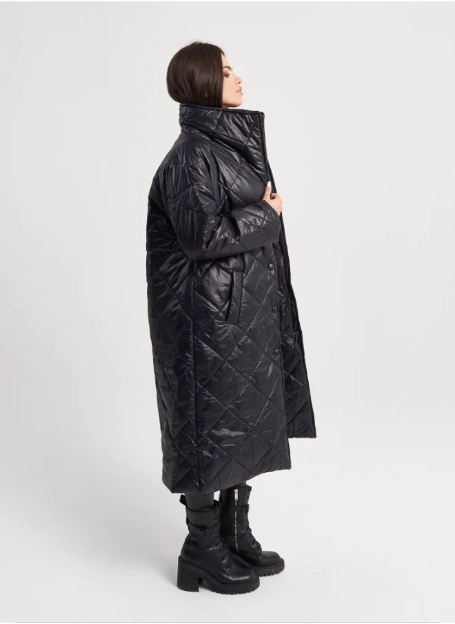 HaILYS Black Quilted Long Coat