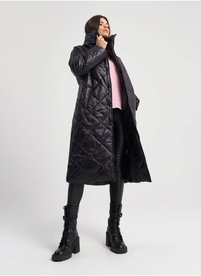 HaILYS Black Quilted Long Coat