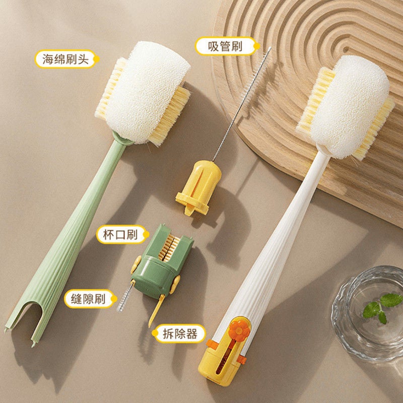 New Five-In-One Cup Brush for Cleaning Baby Bottle Lids, Special Tool for Thermos Cups, Multifunctional Cleaning and Stain Removal Sponge Brush - Image 3
