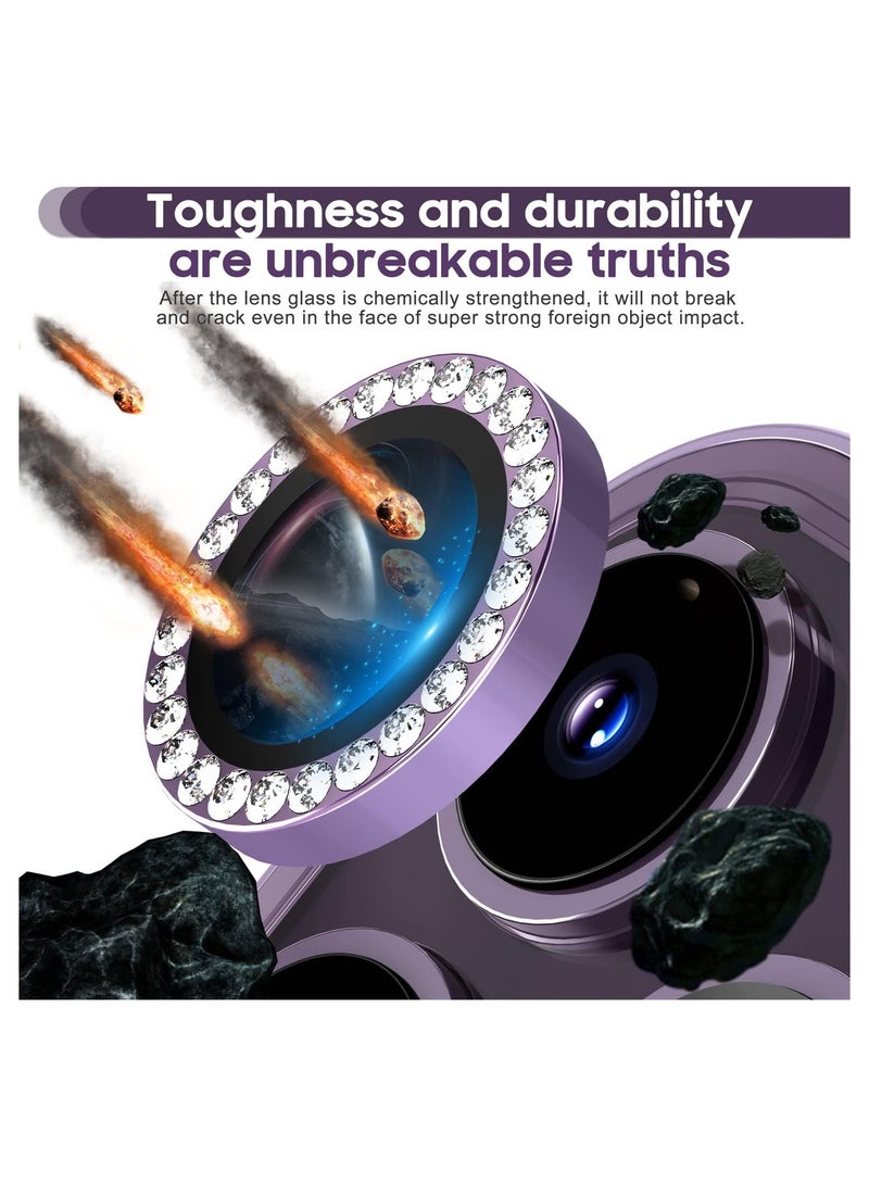 إلترازون ELTERAZONE for iPhone 14 Pro 6.1 inch /14 Pro Max 6.7 inch Camera Lens Protector, Set with Diamonds Bling Camera Cover Tempered Glass for iPhone 14 Pro Max /14 Pro [Perfectly Fit] - Diamond Purple - Image 2