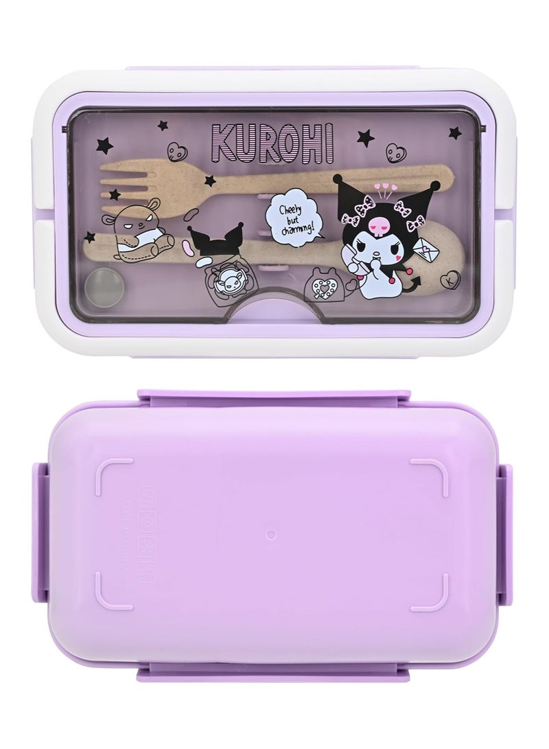 general Cartoon Kuromi Cute Printed All-in-One Bento Box with Handle Kawaii 4 Point Locking Lunch Box Container for Food Fruit Snacks - Image 4