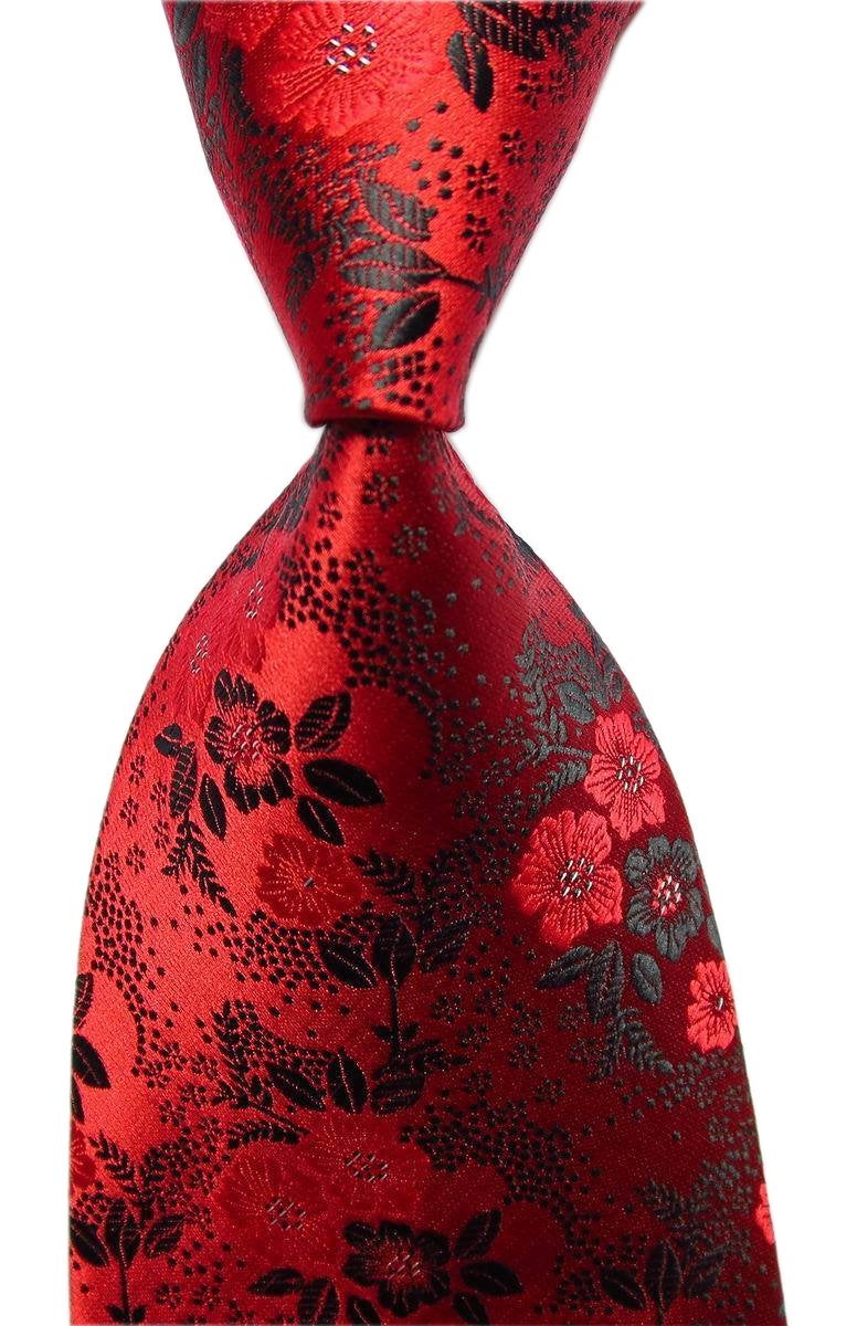 Secdtie Mens Red Black Suit Tie Floral Woven Silk Paisley Party Necktie Gift B15 - Image 4