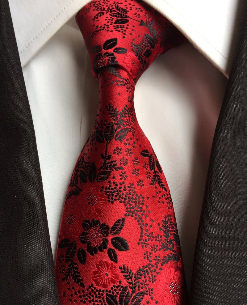 Secdtie Mens Red Black Suit Tie Floral Woven Silk Paisley Party Necktie Gift B15 - Image 2