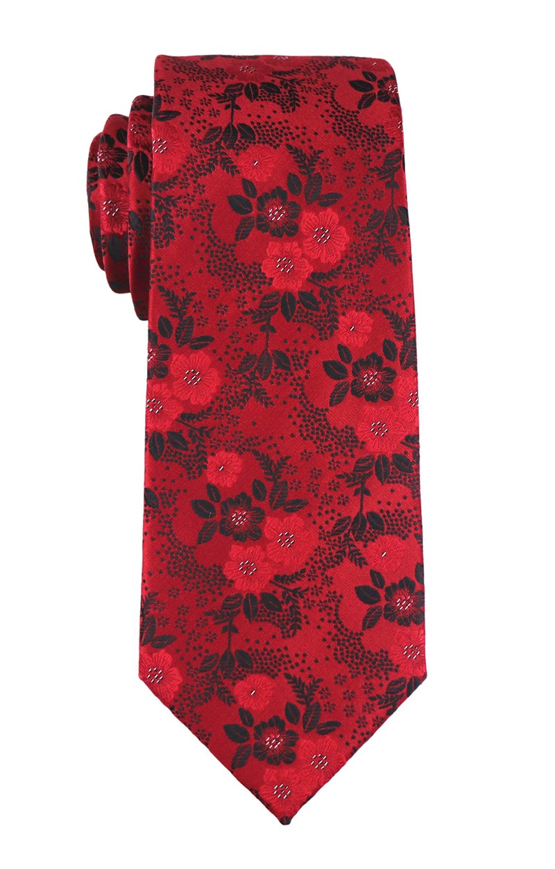 Secdtie Mens Red Black Suit Tie Floral Woven Silk Paisley Party Necktie Gift B15 - Image 3