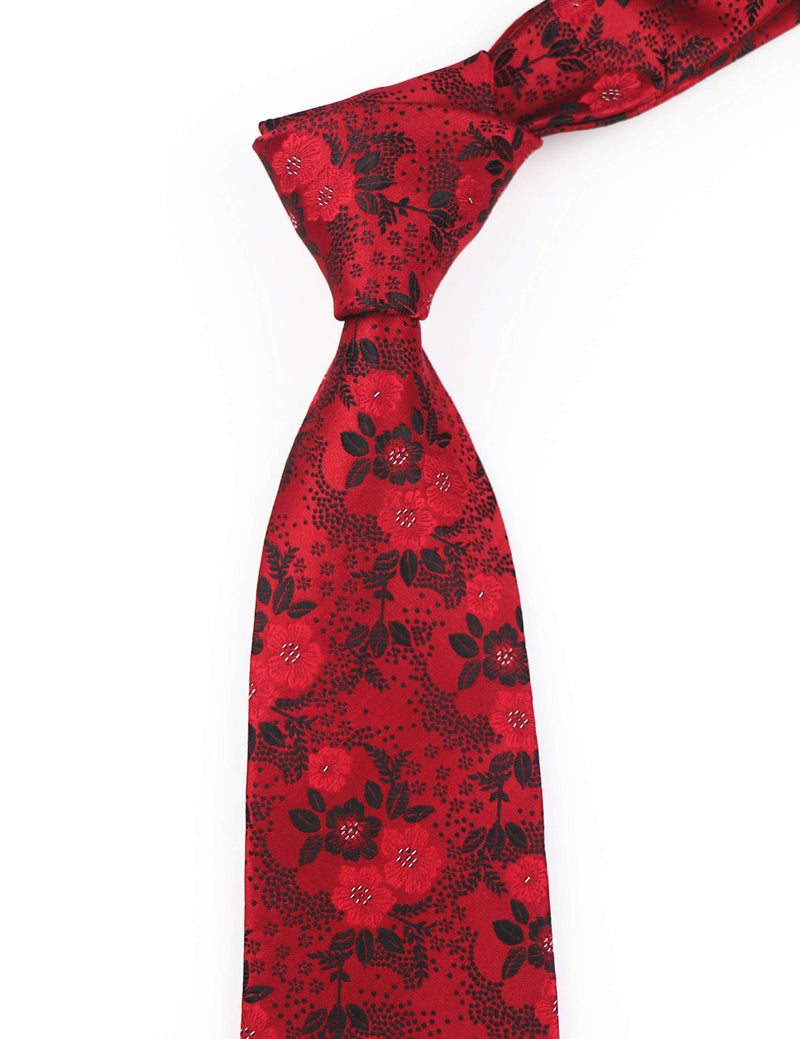 Secdtie Mens Red Black Suit Tie Floral Woven Silk Paisley Party Necktie Gift B15 - Image 5