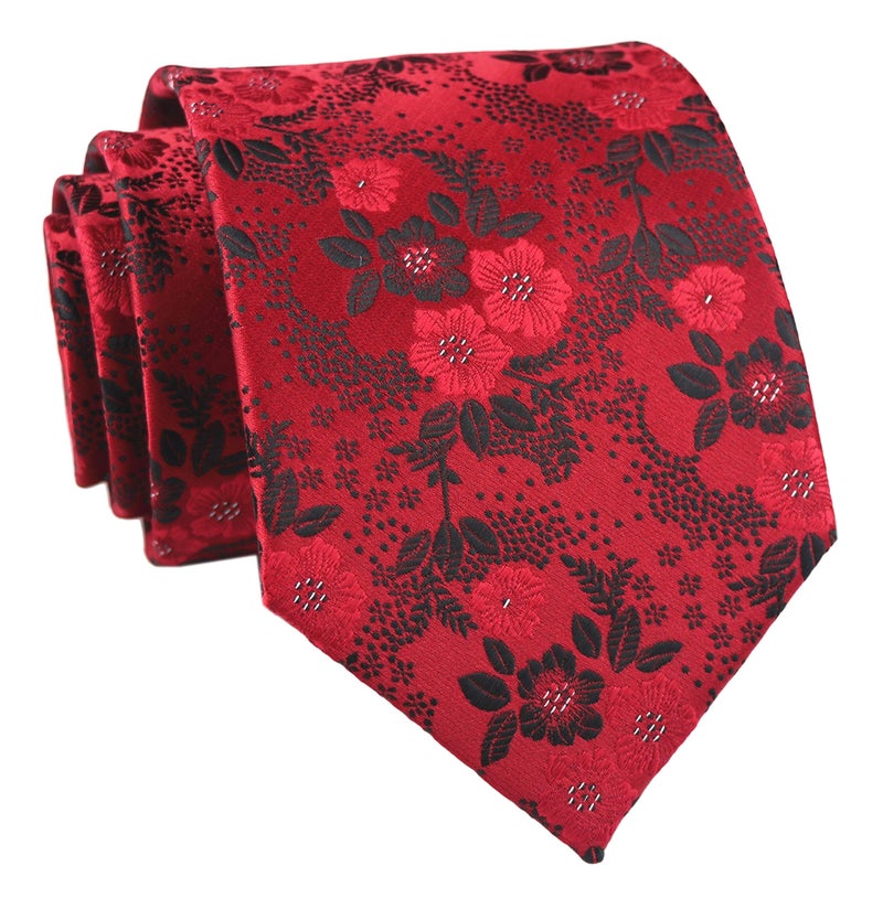 Secdtie Mens Red Black Suit Tie Floral Woven Silk Paisley Party Necktie Gift B15 - Image 1