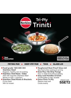 Hawkins Triniti 3 Pieces Triply Stainless Steel Cookware Set 2 - Frying Pan, Tava, Deep-Fry Pan with Glass Lid, Silver (SSET2) - pzsku/ZBA547356E64D513E939BZ/45/_/1739212702/cc720782-ee0a-4f65-a32d-09505e001a2f