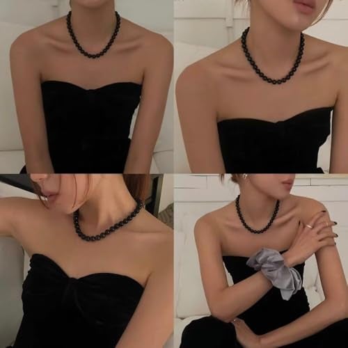 JAVARNV Black Pearl Necklaces for Women Grey Beaded Choker Necklace for Women 10MM Big Pearls Necklaces Trendy Jewelry - Image 5