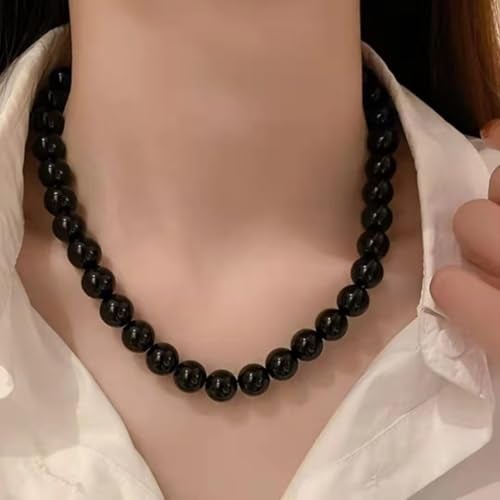 JAVARNV Black Pearl Necklaces for Women Grey Beaded Choker Necklace for Women 10MM Big Pearls Necklaces Trendy Jewelry - Image 3
