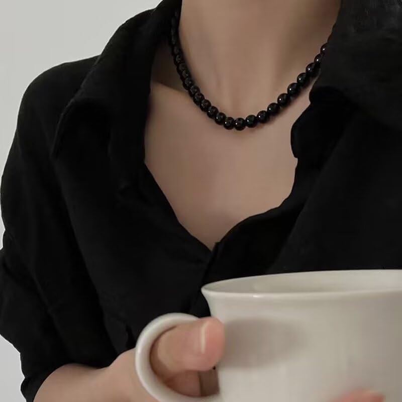 JAVARNV Black Pearl Necklaces for Women Grey Beaded Choker Necklace for Women 10MM Big Pearls Necklaces Trendy Jewelry - Image 4