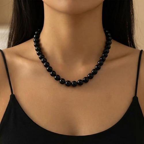 JAVARNV Black Pearl Necklaces for Women Grey Beaded Choker Necklace for Women 10MM Big Pearls Necklaces Trendy Jewelry - Image 2