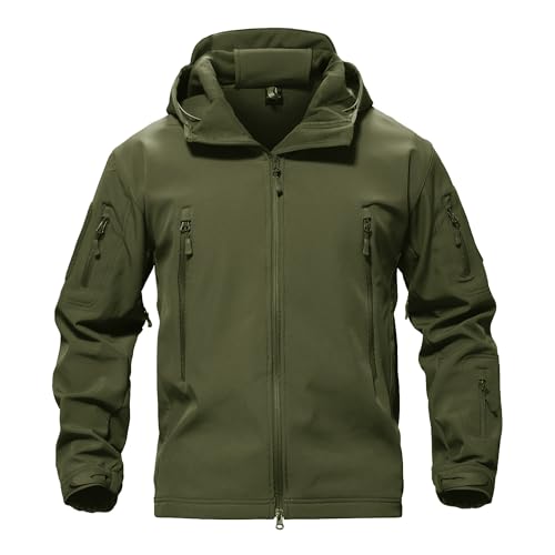 TACVASEN Men Winter Windproof Snowboard Softshell Parka Jacket Tactical Hoodie Fleece Hunting Pockets Ski Coats Hunting Army Green M - Image 1