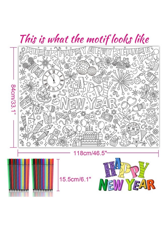 HOWAF Happy New Year Coloring Poster with 24pcs Paint Pens, New Year Firework Jumbo Paper Coloring Banner, Happy New Year Giant Paper Coloring Tablecloth for 2025 New Year Eve Part Kids - Image 2